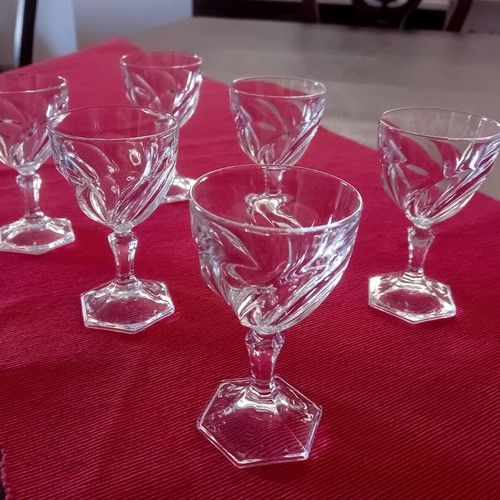 Liqueur Glasses set of six vintage, like new, embossed design