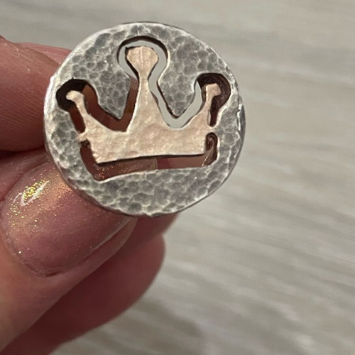 Silver gold ring 925 585 spiral crown used, size 57