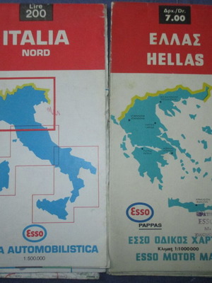 Esso Pappas 2 used road maps 1965 Greece and Italy