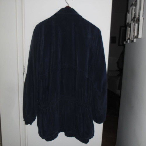 Silk blue jacket like new, long with silver buttons