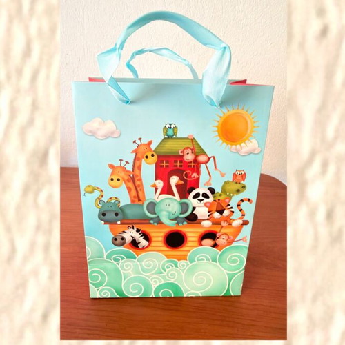 Noah's Ark gift bag with satin ribbon handle