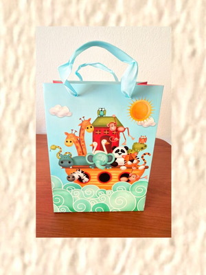 Noah's Ark gift bag with satin ribbon handle