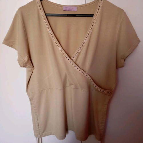 Cotton stretch blouse beige with beads, like new, size L