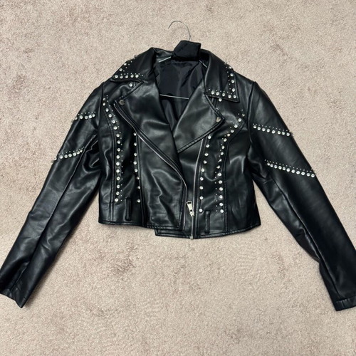 Leather jacket black with rhinestones like new