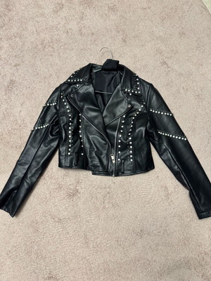 Leather jacket black with rhinestones like new