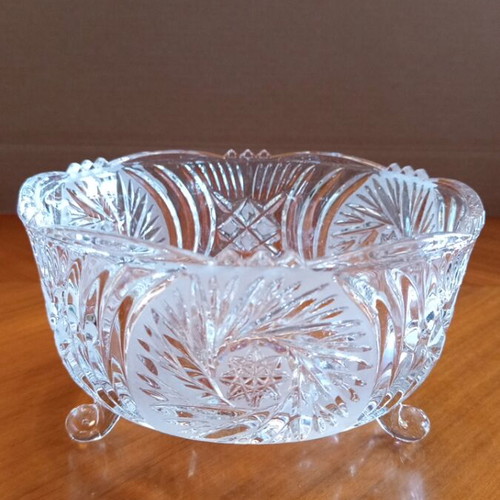 Vintage Pinwheel crystal bowl with 3 feet, heavy crystal
