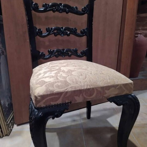 Vintage chairs used, 2 carved with yellow upholstery