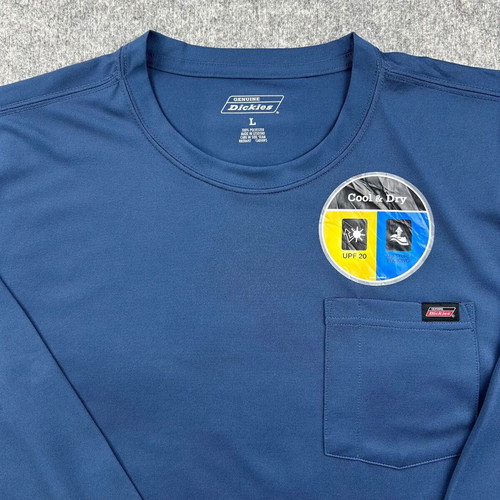 Dickies Cool & Dry UPF 20 Performance Long Sleeve Shirt, size L, blue