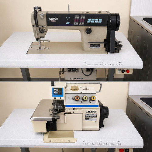Brother Exedra sewing machine and Juki MO-2504 cutter used