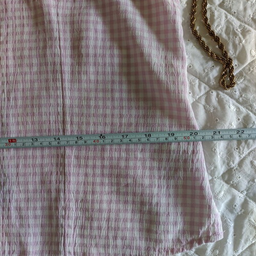 Gingham sleeveless women shirt used, pink and white, size L