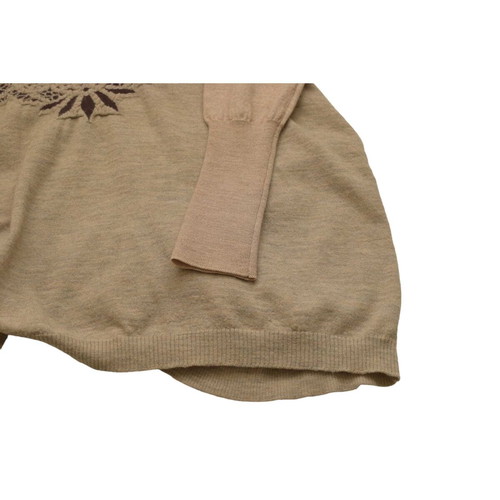 High Beige Wool Alpaca Sweater Pullover with Flowers used size M