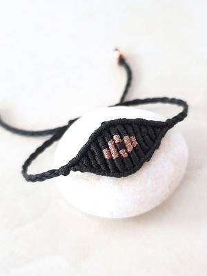 Bracelet with eye handmade macrame black with pink gold metallic new