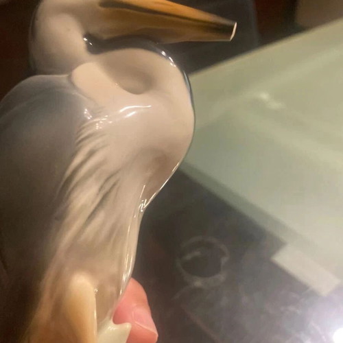 Hollohaza porcelain heron figure used with broken beak