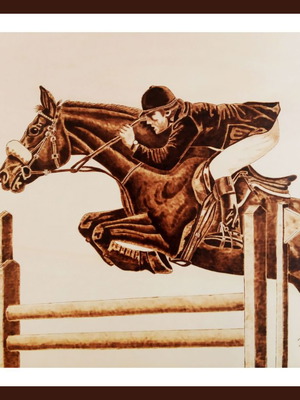 Equestrian Race Woodburning Painting new on poplar wood