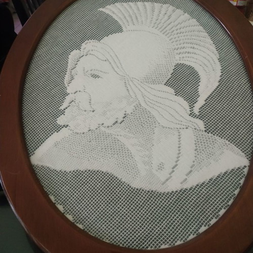Knitted frame used, dimensions 45x35 cm