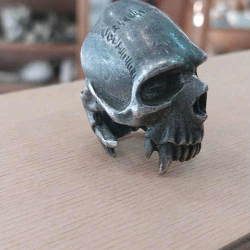 England Alchemy ring used, carved gray silver color
