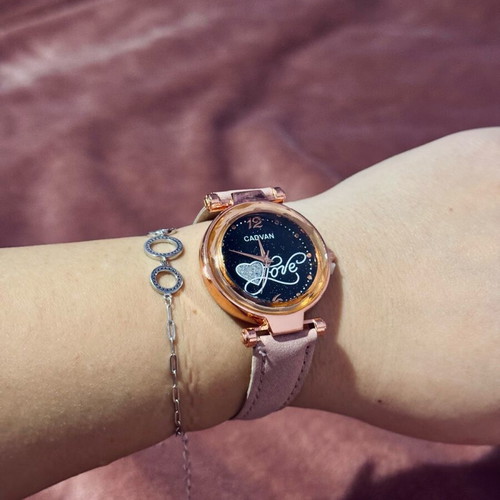 Women's watch new with pink velvet strap and gold details