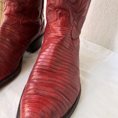Justin Teju Lizard Cowboy Boots used, size 10.5D, red leather