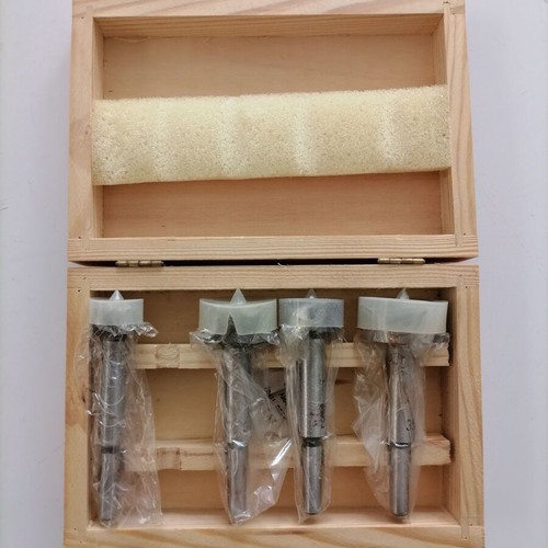 Fostner wood drill bit set 4 pieces new in wooden case