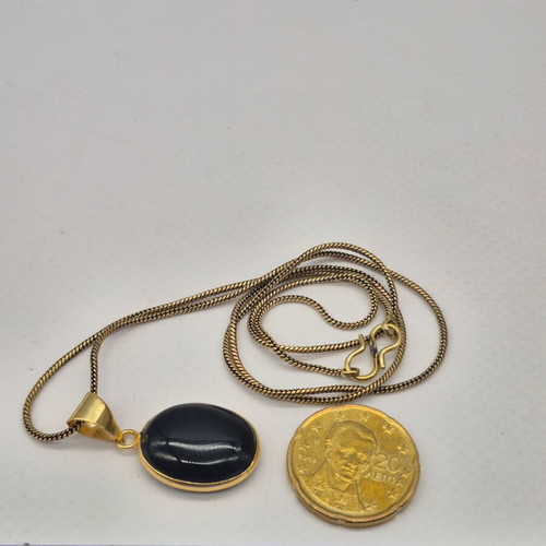Black Obsidian Brass Pendant Cabochon Cut Oval Healing Crystal new
