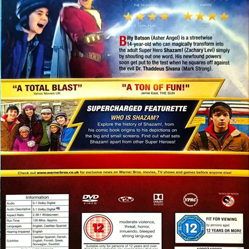 Shazam! DVD action comedy movie with Zachary Levi, Greek subtitles