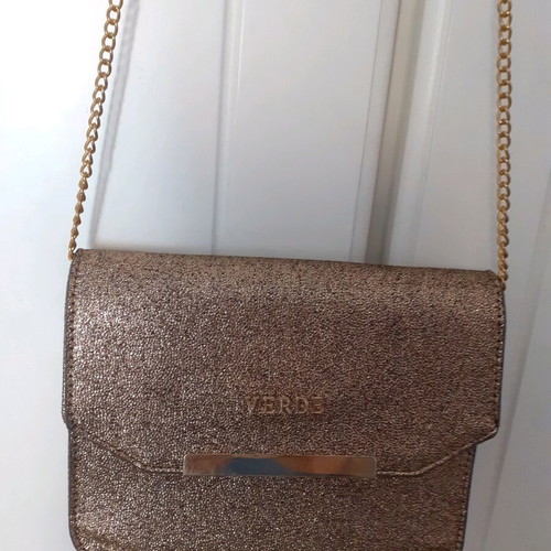 Verde evening bag like new, gold shoulder