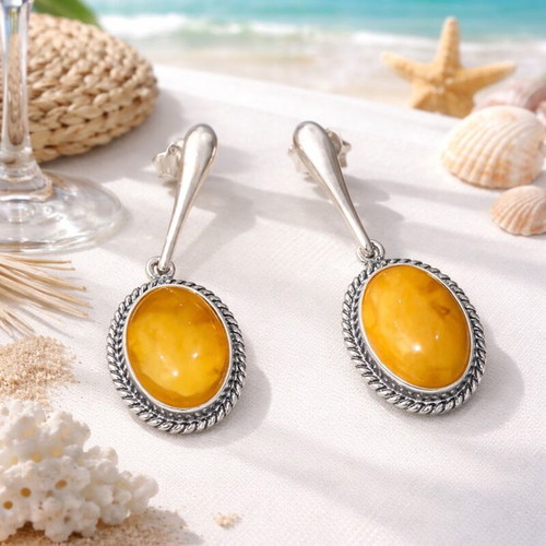 White Baltic Amber Earrings with Sterling Silver 925 new