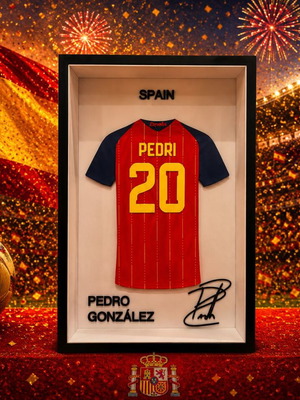 Pedro López Pedri Spain Jersey Shadow Box 3D Printed collectible