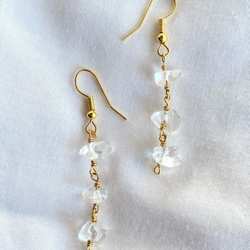 Brass earrings with glass chips, made to order, gold color