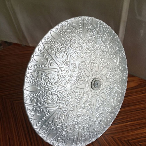 Aura glass embossed blue serving platter with metal handle new