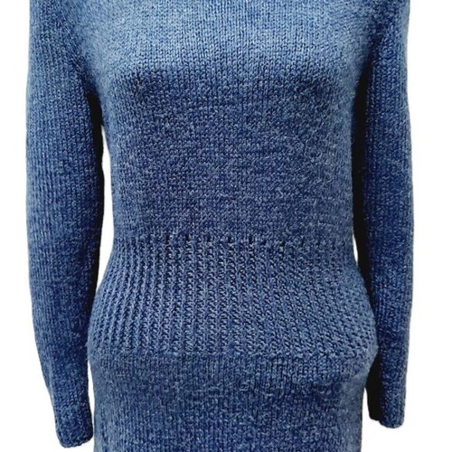 Vintage Hand-Knitted Dress Blue Wool Blend Size L 90 cm