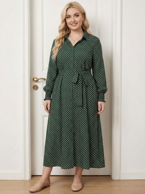 Maxi shirt dress with polka dots, plus size, green