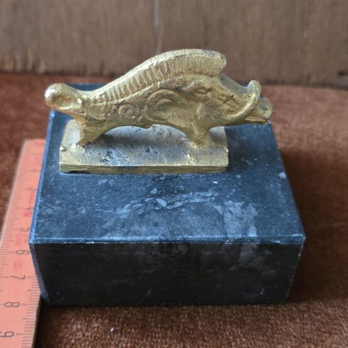 Metal Wild Boar with Marble Base used