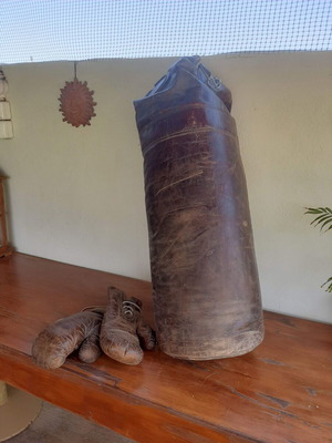 Αντίκα δερμάτινος σάκος και γάντια boxing Royal College of Dublin