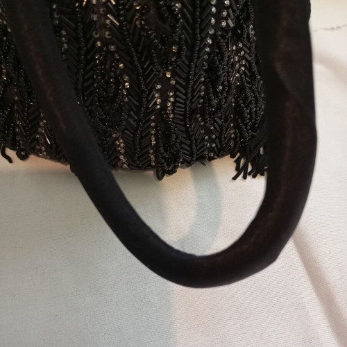 Vintage black evening bucket bag with beads and tassels