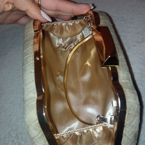 Clutch bag new, beige and gold