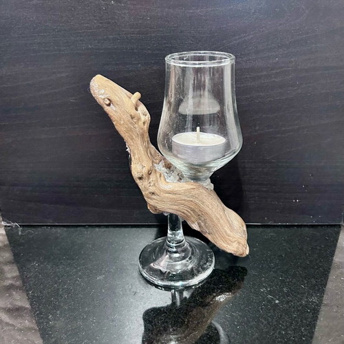 Candlesticks handmade from wood, glass and stones like new