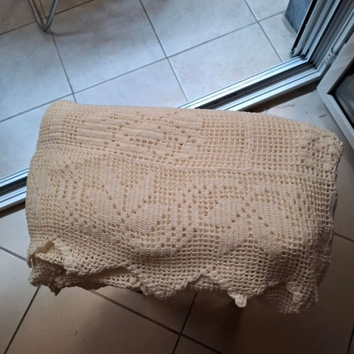 Handmade double white crocheted blanket, unused