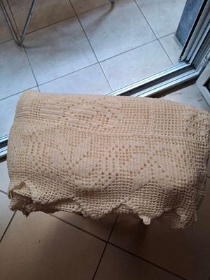 Handmade double white crocheted blanket, unused