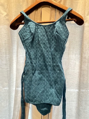 Vintage 1970s textured teal green mini dress used