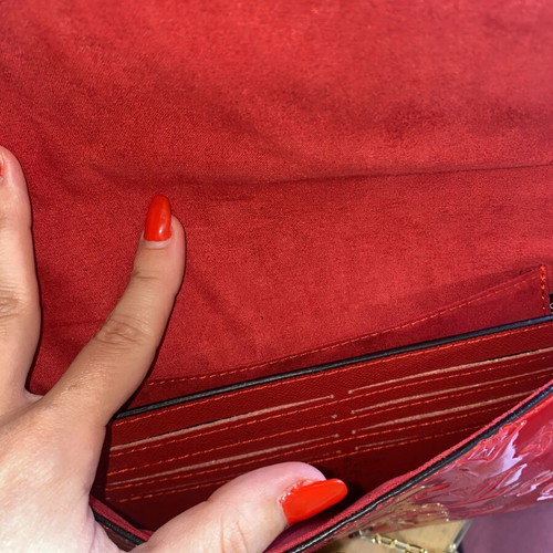 Louis Vuitton red wallet with chain, vintage