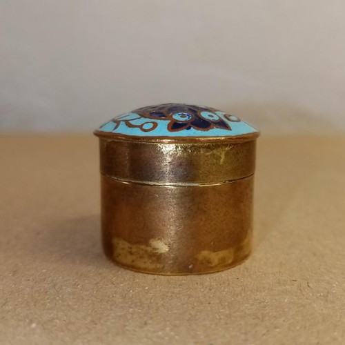 Cloisonné pill box vintage used with owl design