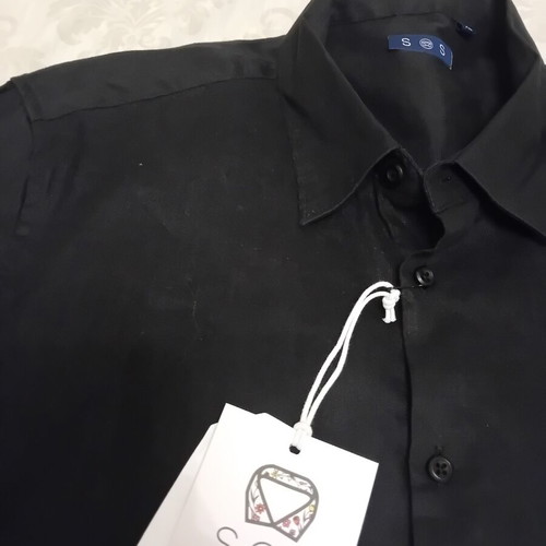 Linen men's shirt, black, XL