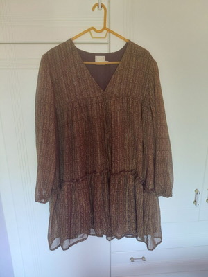 Boho lurex mini dress Purple Queen one size like new, brown and gold