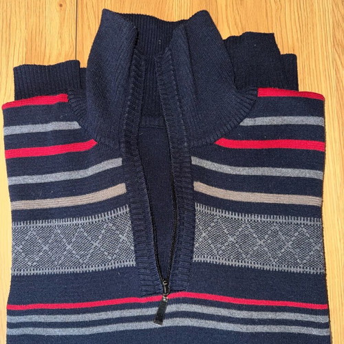 Striped pullover with zipper size M like new, gray and blue