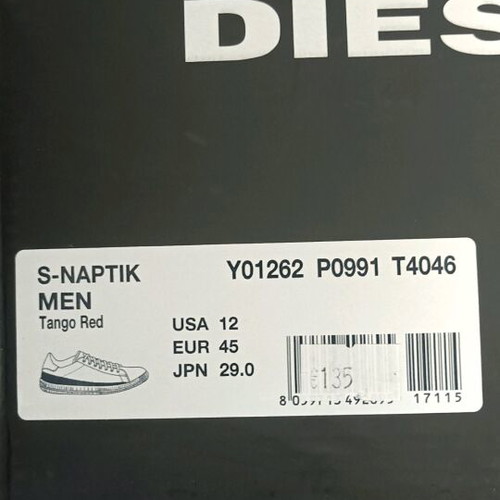 Diesel Naptik men's sneakers size 45, tango red leather, like new