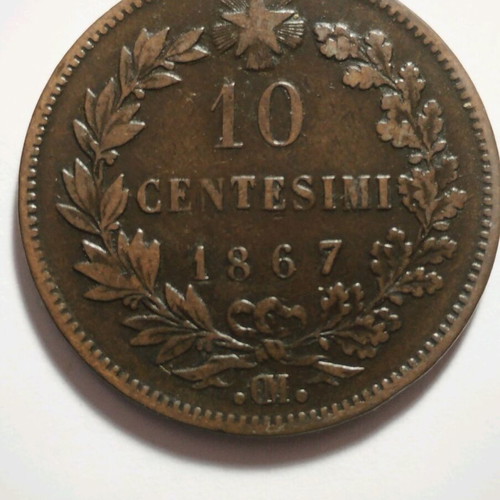 10 Centesimi 1867 Italian coin used, very good condition