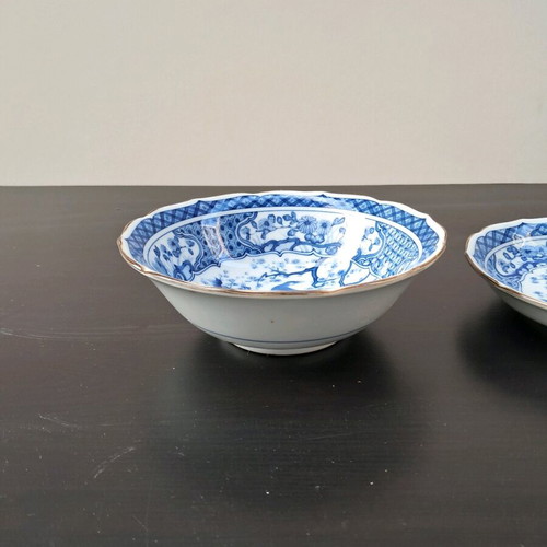 Vintage Japanese plate and bowl Meiji Period like new, blue and white porcelain