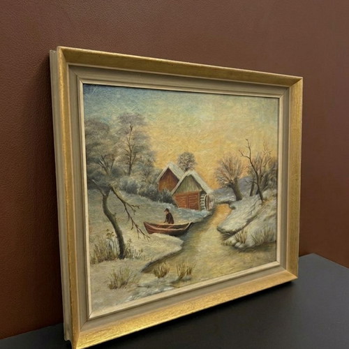 Oil painting Winter landscape