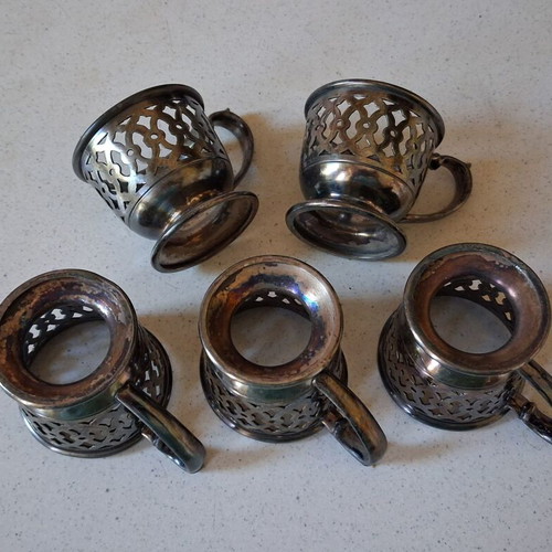 Vintage Silver-Plated Tea Glass Holders Set of 5 Used